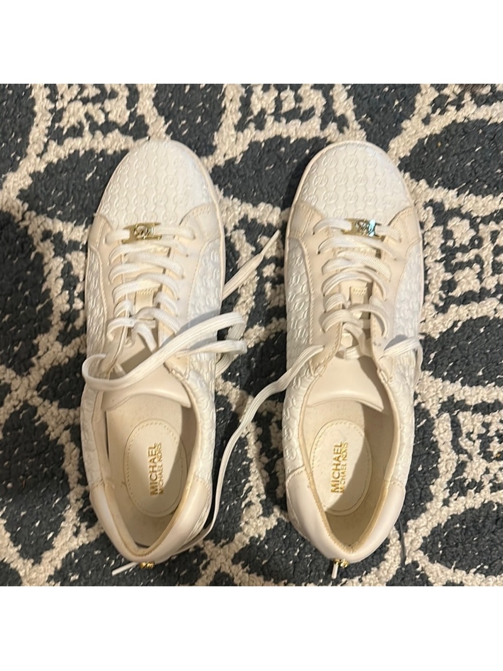 Michael Kors Off-White Logo Lace-Up Sneakers with Gold Accents